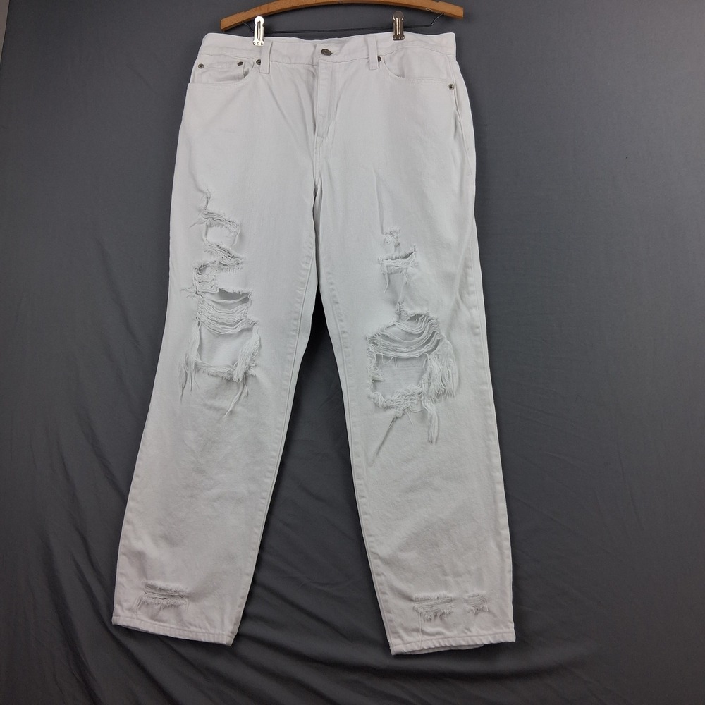 Pistola Womens White Distressed Straight Leg Jeans Size 31 High Rise Shredded